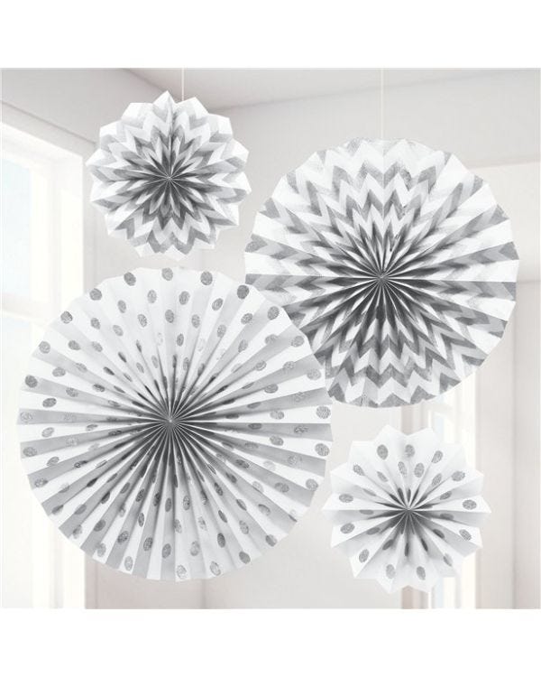 White Paper Glitter Fan Decorations (4pk)