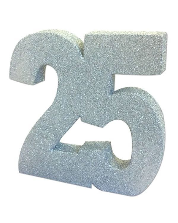 25th Silver Wedding Anniversary Glitter Table Decoration - 20cm
