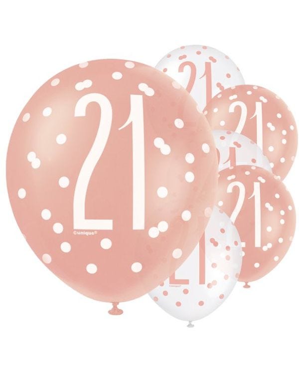 Rose Gold Glitz 21st Birthday Balloons - 12&quot; Latex