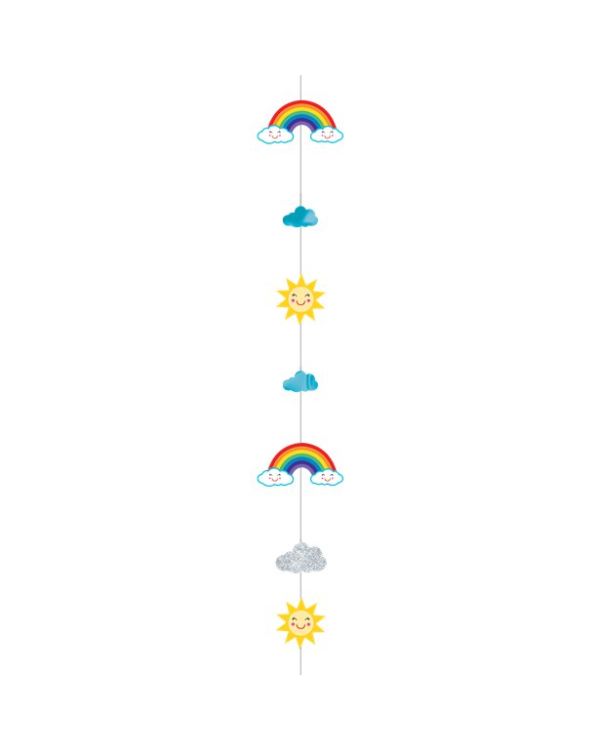 Rainbow &amp; Clouds Glitter Paper Balloon Tail - 1.8m