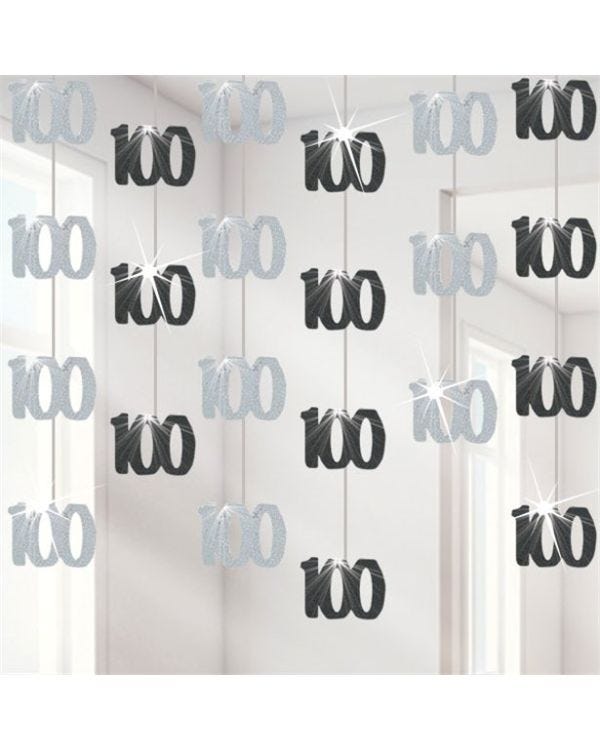 100th Birthday Black Hanging Decorations - 5ft Party Decorations