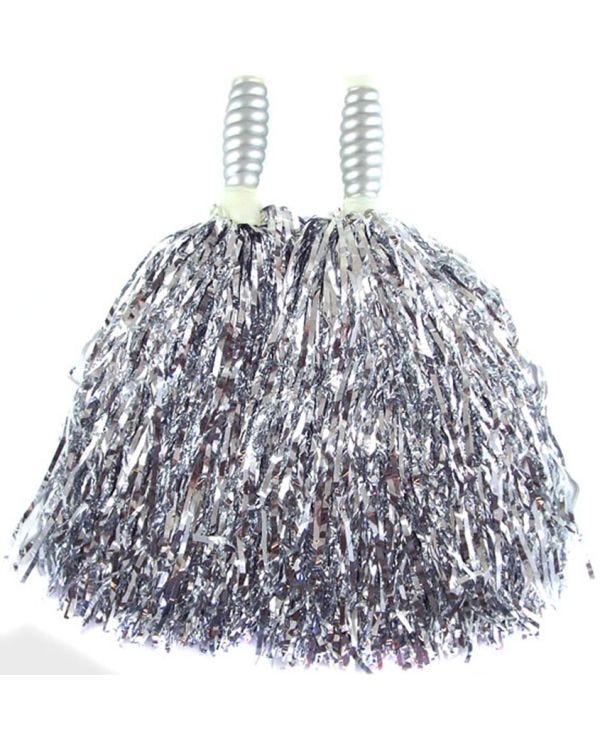 Silver Cheerleading Pom Poms - Standard Tinsel (2pk)
