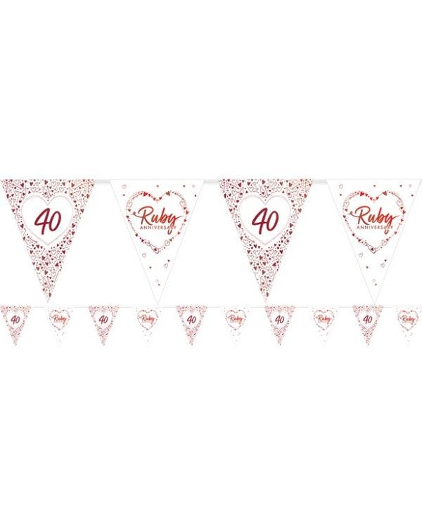40th Ruby Wedding Anniversary Flag Bunting - 3.7m