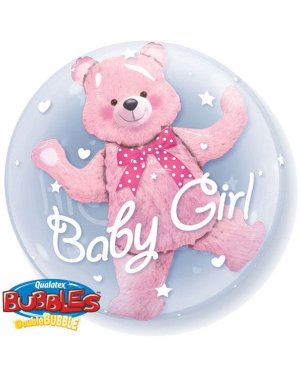 Baby Girl Pink Bear Double Bubble Balloon - 24&quot;
