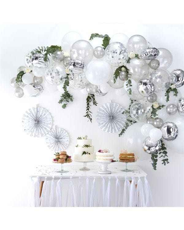 Silver Balloon Arch - 70 Balloons