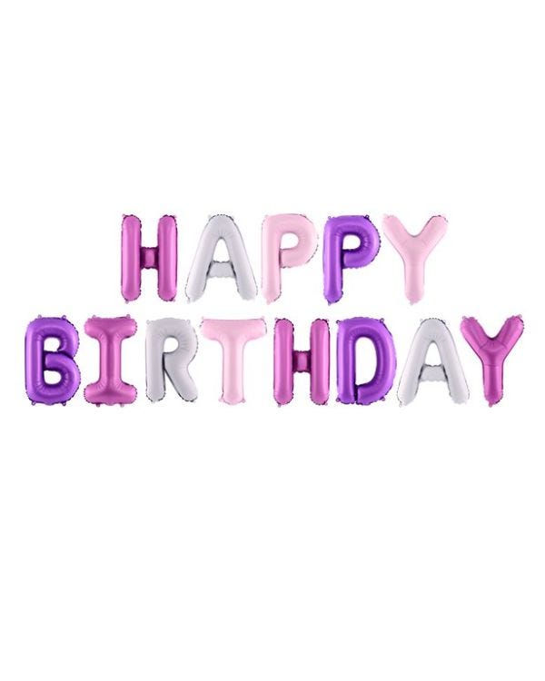Pink &amp; Lilac Mix Birthday Balloon Bunting - 3.4m