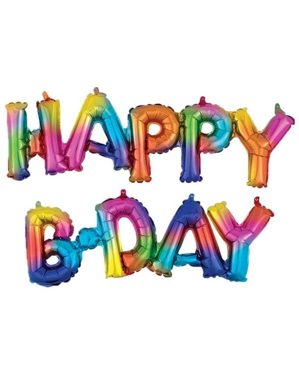 Happy Birthday Rainbow Splash Phrase Foil Balloons