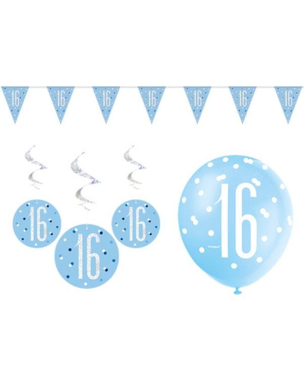 Blue 16th Birthday Glitz Decoration Kit - Value
