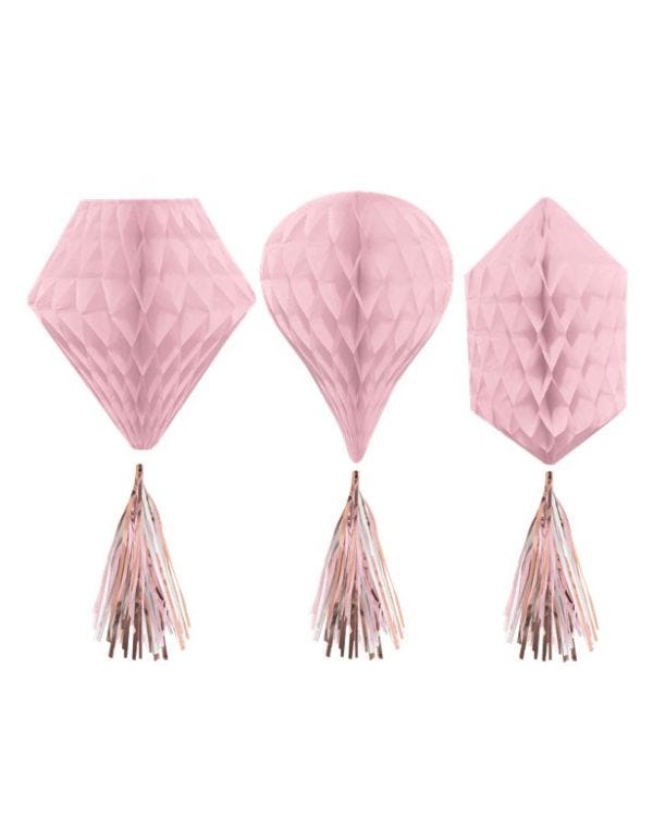 Rose Gold Blush Mini Honeycombs with Tassels - 30cm (3pk)
