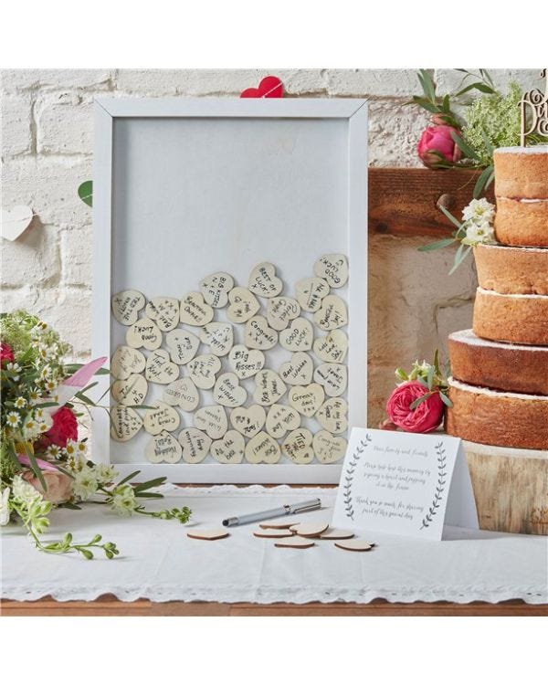 Boho Wedding Wooden Frame Guest Book With 70 Hearts