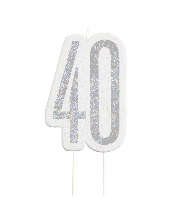 Silver Glitter Number 40 Candle - 7cm