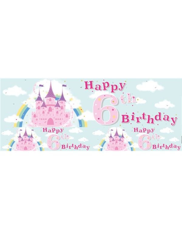 Fairytale Castle &#039;Happy 6th Birthday&#039; Holographic Foil Banner - 2.6m