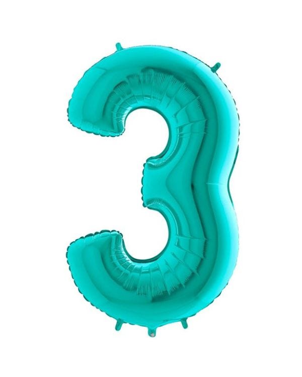 Number 3 Tiffany Blue Foil Balloon - 40&quot;
