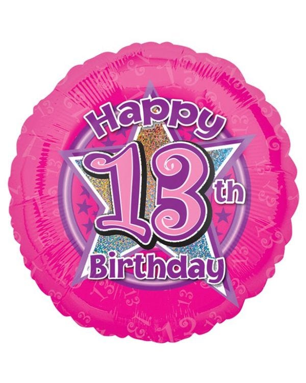 13th Birthday Pink Stars Balloon - 18&quot; Foil