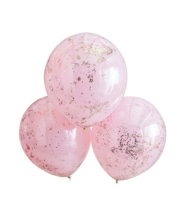 Double Layered Pink &amp; Rose Gold Confetti Latex Balloons - 18&quot; (3pk)