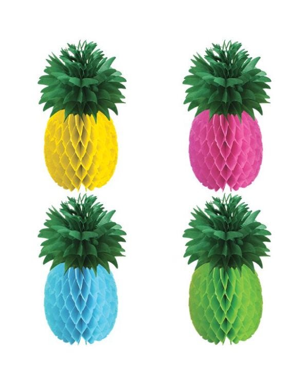 Multicoloured Pineapple Honeycomb Decorations (4pk)