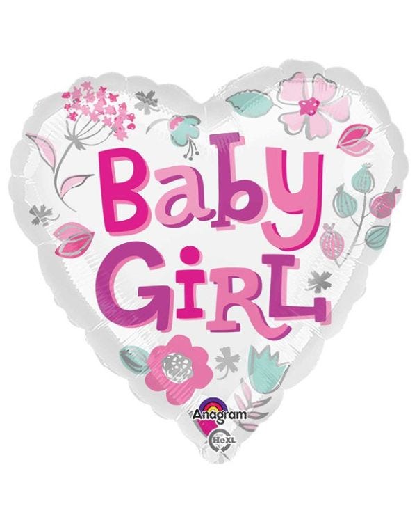 Baby Girl Heart Balloon - 18&quot; Foil