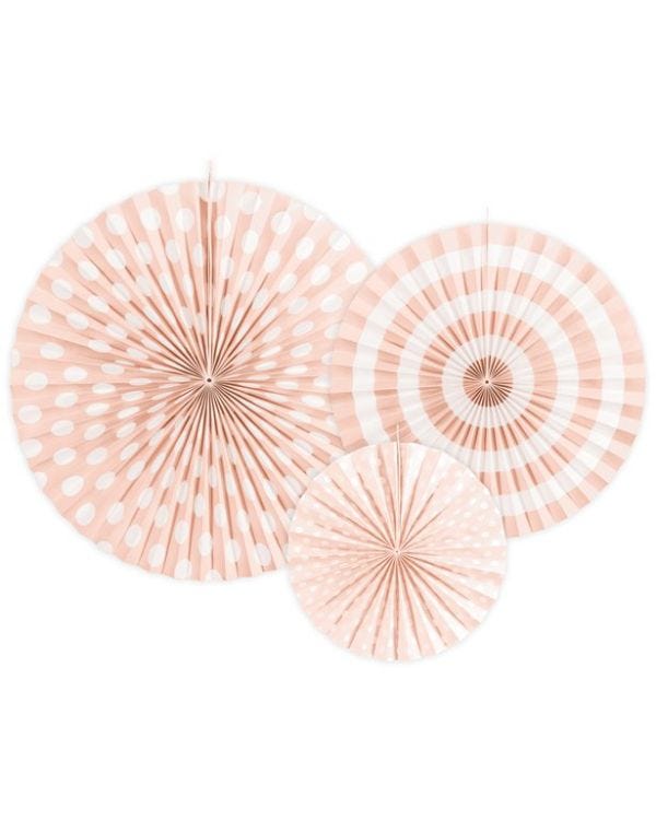 Light Pink Patterned Paper Fans 23cm-40cm (3pk)