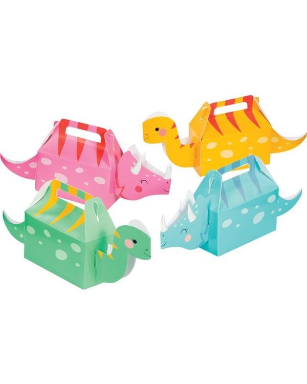 3D Dino Girl Party Boxes (4pk)