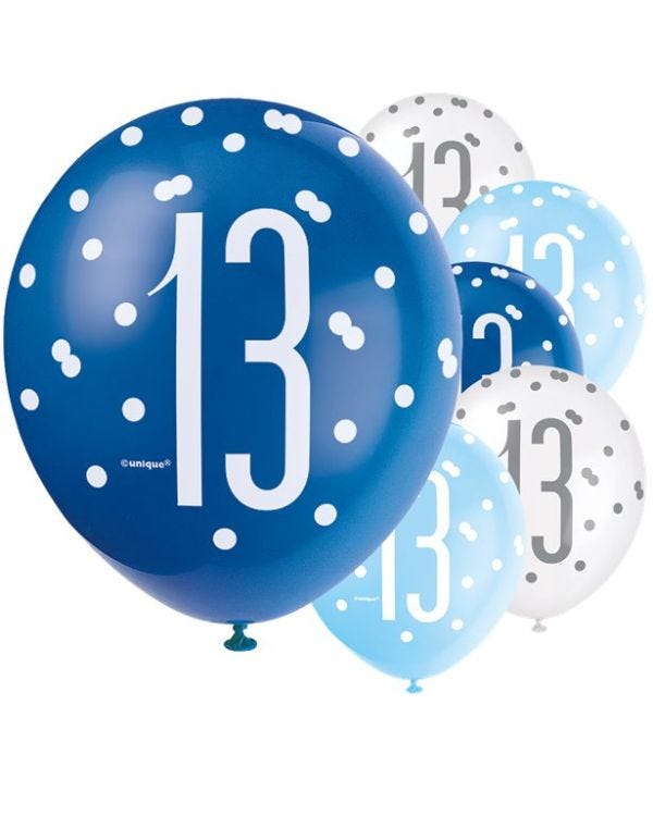 Blue Number 13 Latex Balloons - 12&quot; (6pk)