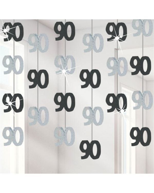 90th Birthday Black Hanging Decorations - 5ft Party Decorations (6pk)