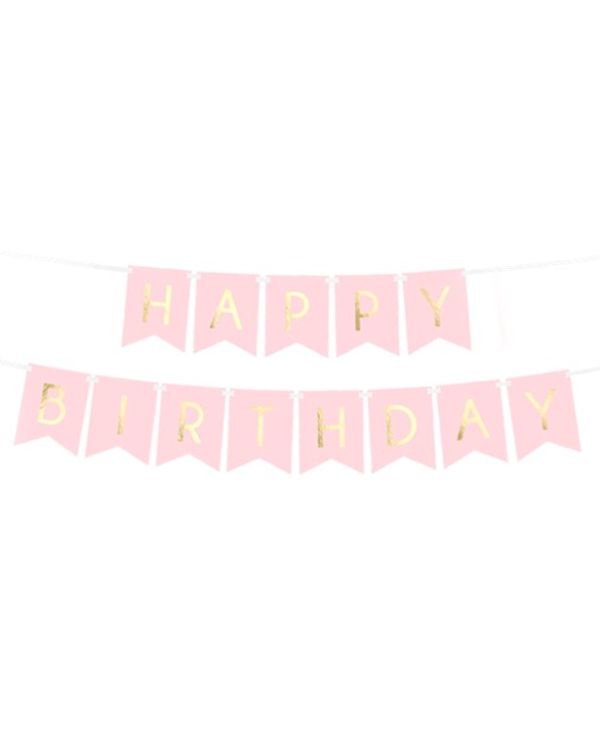 Pastel Pink &amp; Gold Happy Birthday Banner - 1.7m