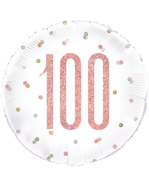 Rose Gold Glitz Number 100th Birthday Balloon - 18&quot; Foil