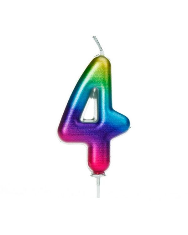 Rainbow Metallic Number 4 Candle - 7cm