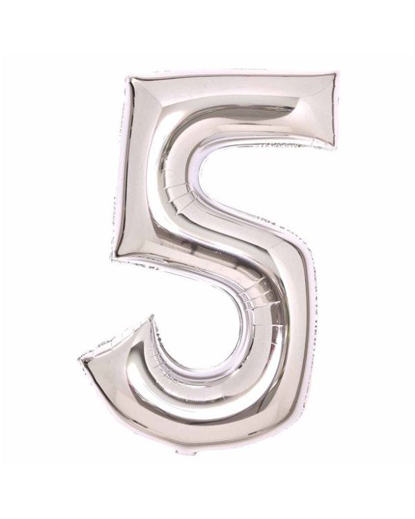 Number 5 Silver Foil Balloon - 34&quot;