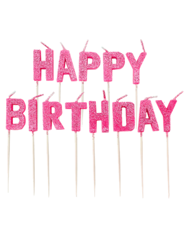 Pink Glitter &#039;Happy Birthday&#039; Pick Candle