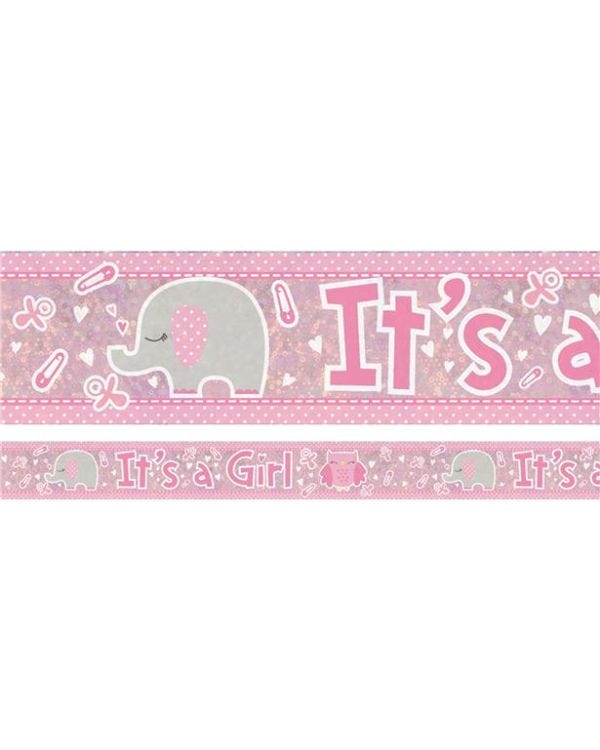 Pink &#039;It&#039;s a Girl&#039; Holographic Foil Banner - 2.7m