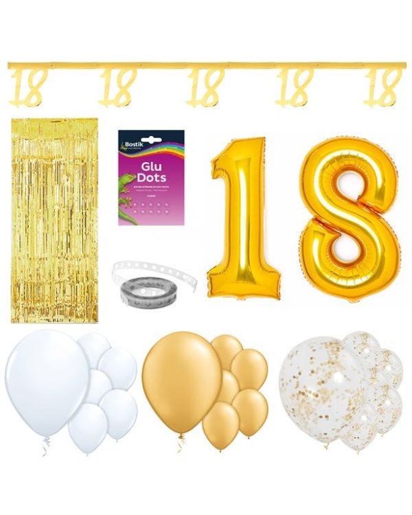 18th White &amp; Gold Milestone Decorating Kit