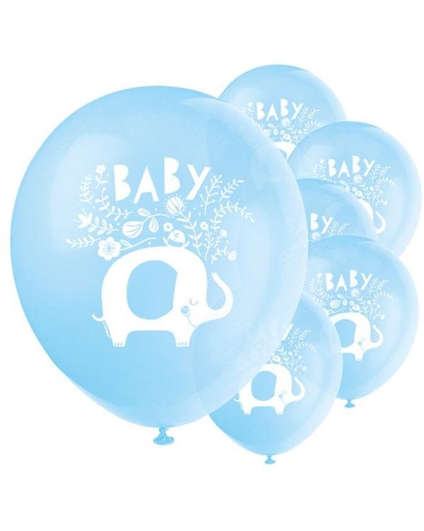 Blue Floral Elephant Latex Balloons - 12&quot; (8pk)