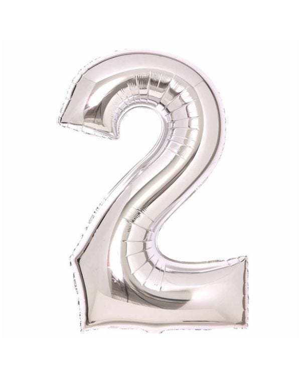 Number 2 Silver Foil Balloon - 34&quot;