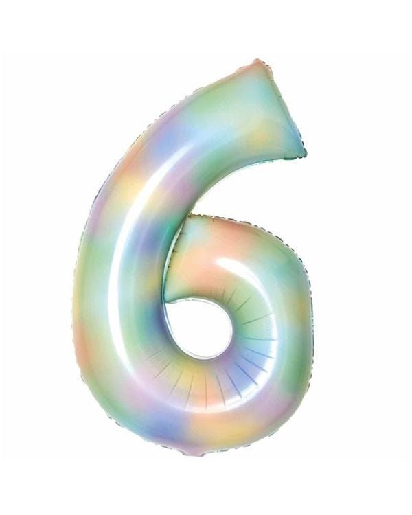 Number 6 Pastel Rainbow Foil Balloon - 34&quot;
