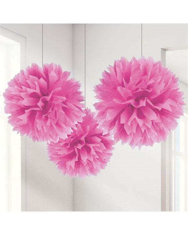 Pink Pom Pom Decorations - 40cm (3pk)