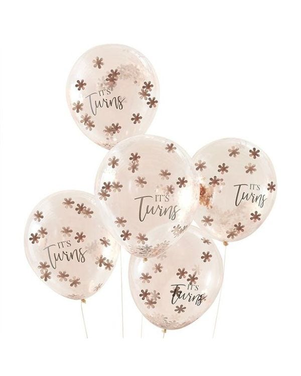 It&#039;s Twins Rose Gold Flower Confetti Balloons - 12&quot; Latex (5pk)