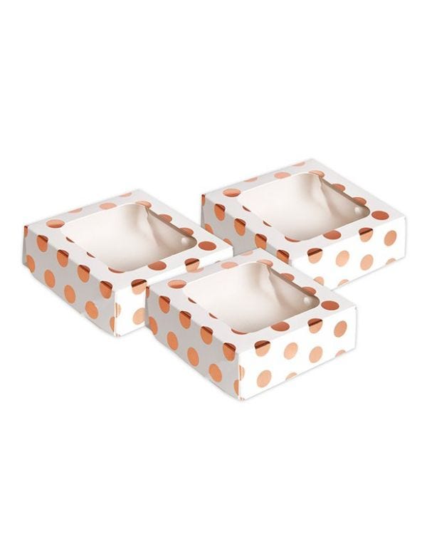 Rose Gold Polka Dot Square Treat Boxes (3pk)