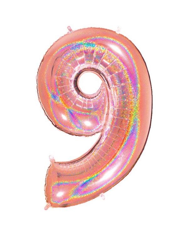 Number 9 Glitter Rose Gold Foil Balloon - 40&quot;
