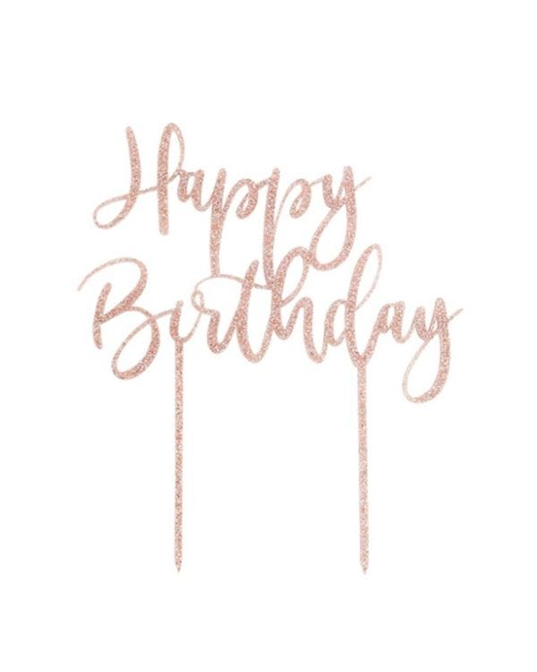 Rose Gold Happy Birthday Glitter Cake Topper