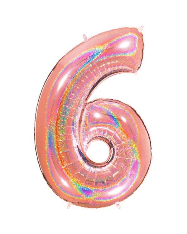 Number 6 Glitter Rose Gold Foil Balloon - 40&quot;