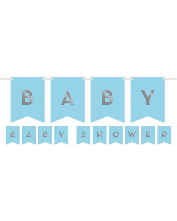 Blue &amp; Silver Customisable Ribbon Banner with Stickers - 1.7m