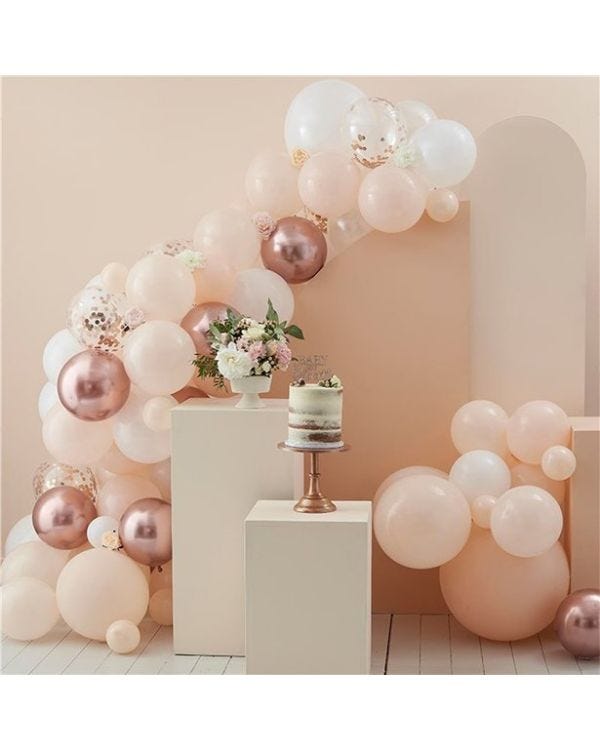 Baby In Bloom Peach &amp; Rose Gold Balloon Arch - 70 balloons