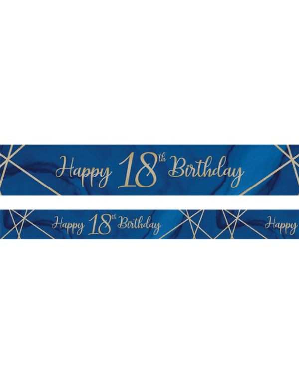 Navy &amp; Gold Geode &#039;Happy 18th Birthday&#039; Foil Banner - 2.74m