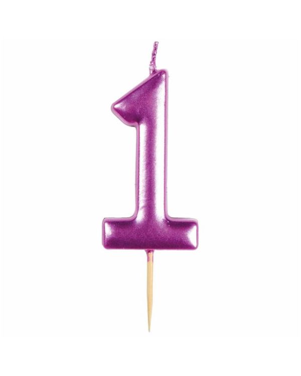 Number 1 Metallic Pink Candle