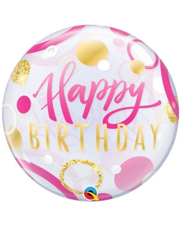Birthday Pink &amp; Gold Dots Bubble Balloon - 22&quot;