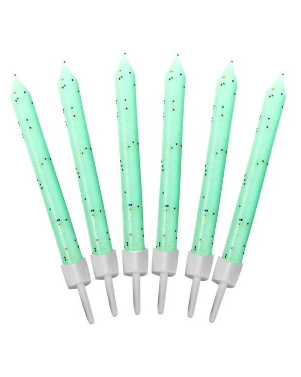 Mint Green Glitter Candles (12pk)