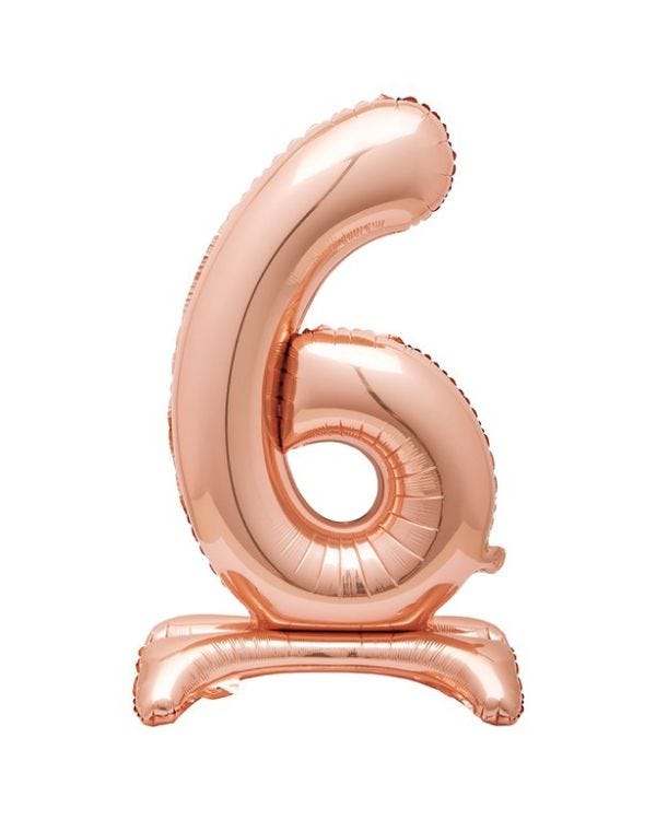 Number 6 Rose Gold Standing Balloon -  30&quot; Foil