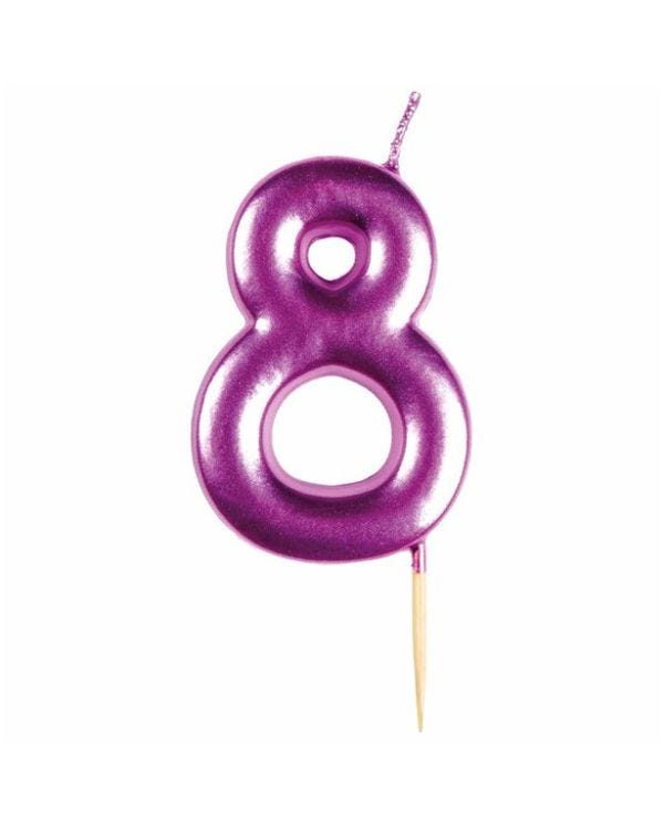 Number 8 Metallic Pink Candle