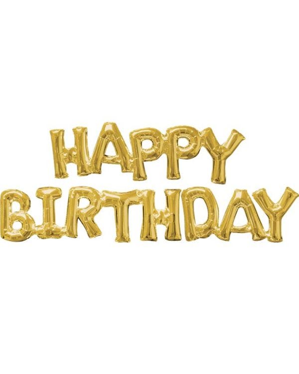 Happy Birthday Gold Phrase Balloons